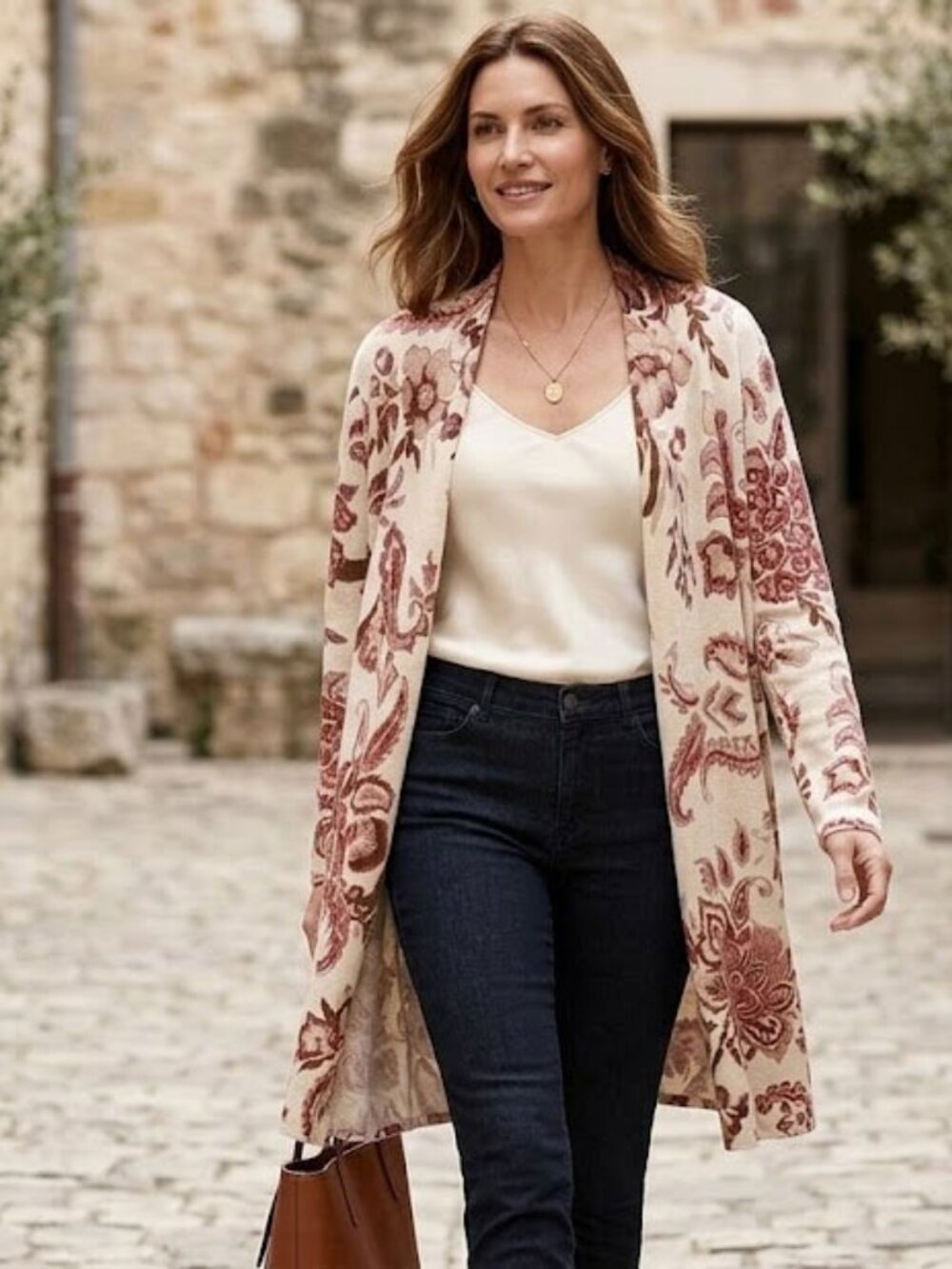 Chico's Floral Open Front Cardigan Sweater Size 4